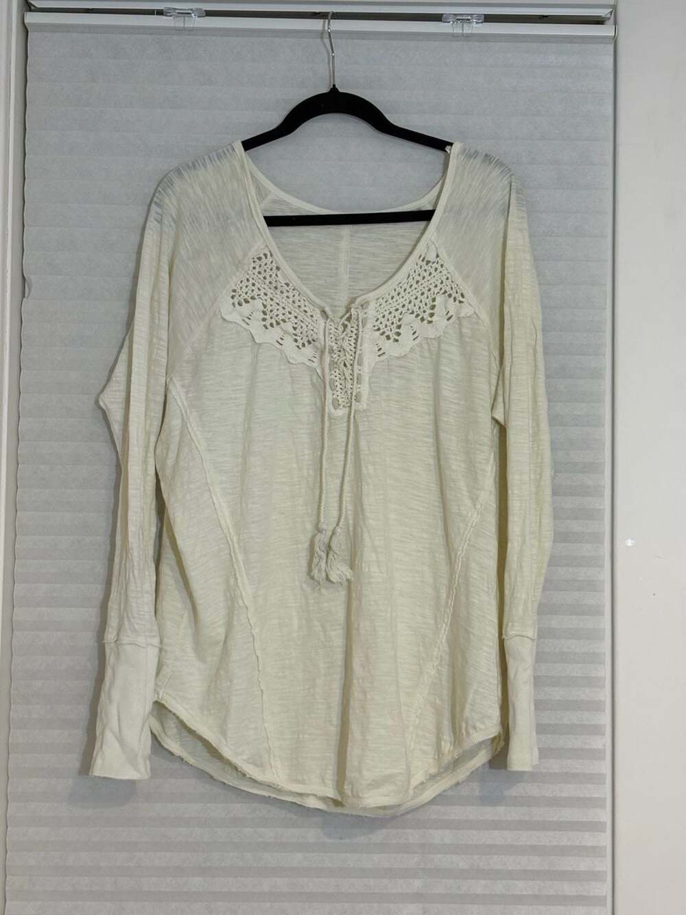 Free People Long Sleeve Lace Detail Blouse White Cotton